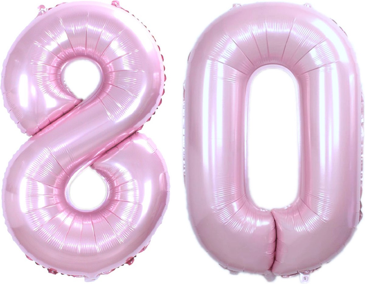 Folie Ballon Cijfer 80 Jaar Roze Verjaardag Versiering Helium Cijfer Ballonnen Feest versiering Met Rietje - 86Cm