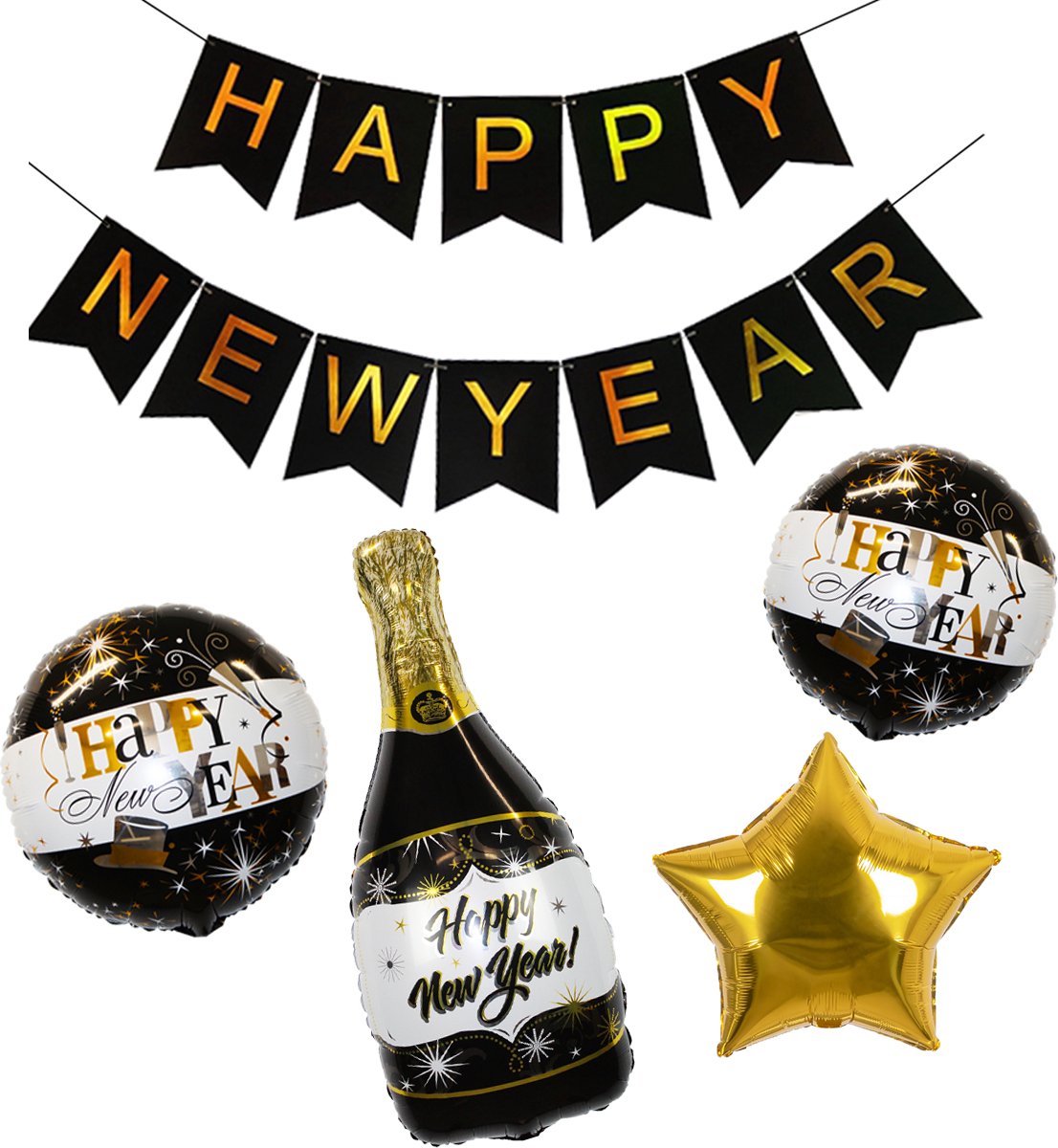 Happy new Year Slinger Oud en Nieuw Versiering Feest Versiering NYE 2022 Slingers Zwart & Goud Decoratie – 1 Stuk