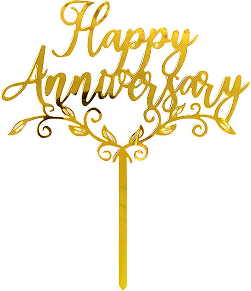 Taart Decoratie Anniversary Taarttopper Cake Topper Jubileum Huwelijk Taartdecoratie Bruiloft Goud – 1 Stuk