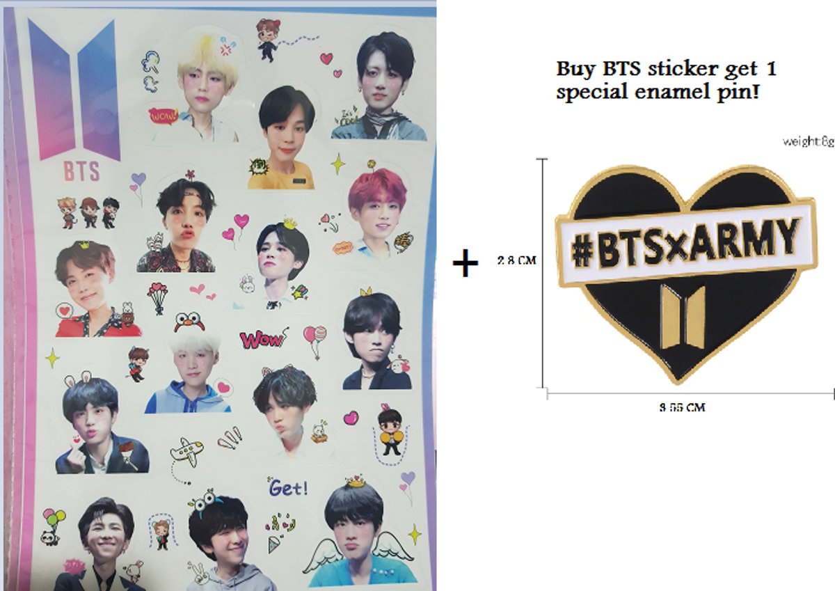 BANGTAN stickers alle members Kpop groep BTS + 1 BTS enamel pin/badge