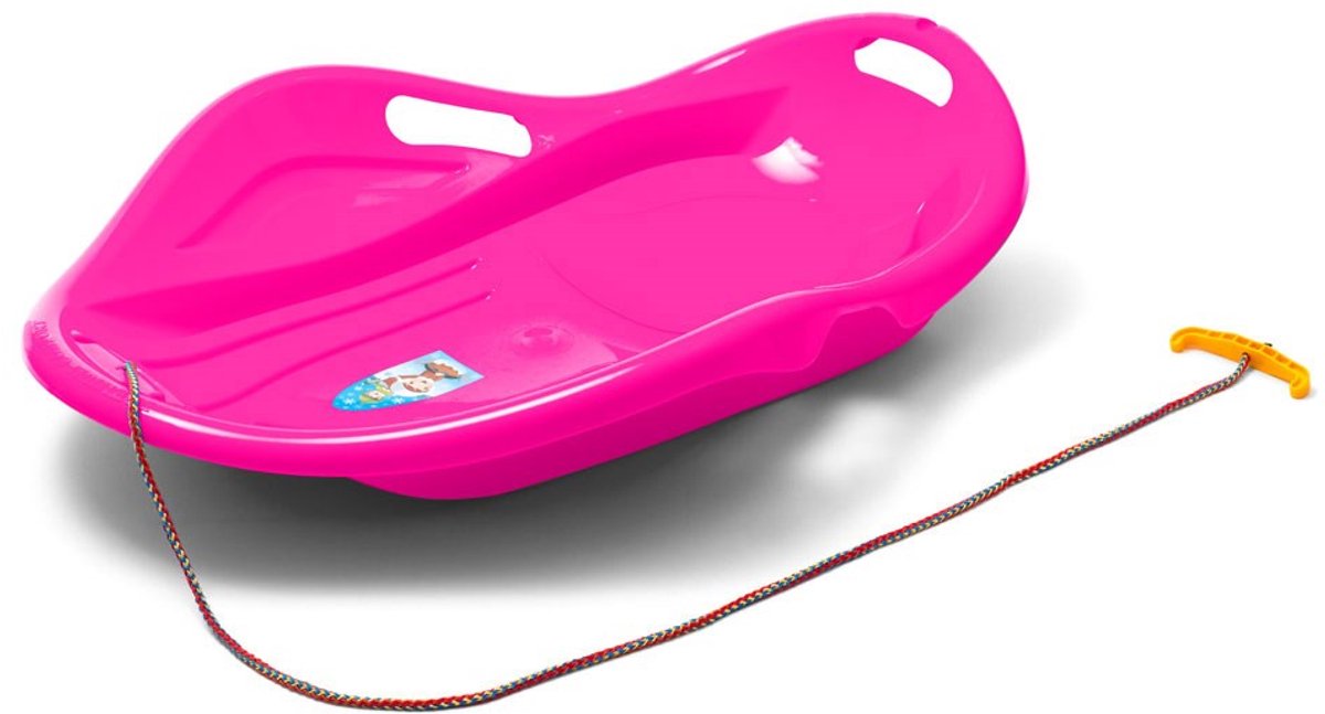   - Funky Sleigh - Slede - Felroze Kunststof - Gestroomlijnd Ontwerp - Handgrepen en Touwtje - Wintersport Speelgoed - Sneeuwslee - Kinderslee - Slede met Handvat - Snow Toy -  