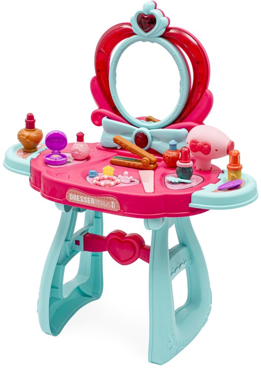   - Kindervanity - Kaptafeltje met spiegel - Opbergmeubel voor meisjes - Speelset met accessoires - Creatief rollenspel - Make-up tafel - Tafel voor kinderen - Kleurig speelgoed