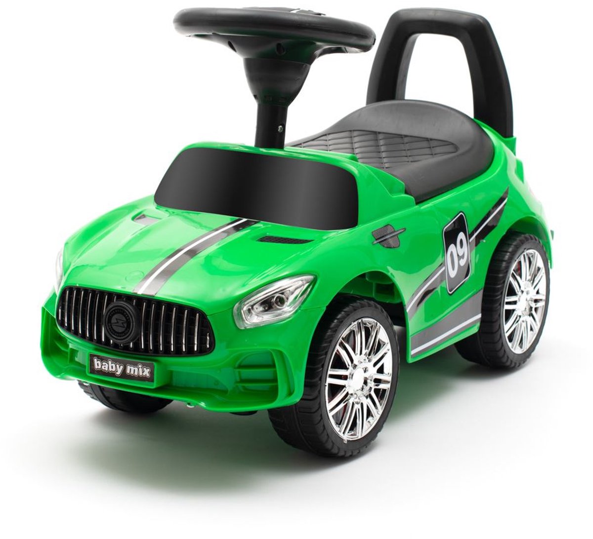   -   - Groene sportauto - Ergonomische zitting - Met handgreep - Raceauto-look - Kinderen - Speelgoed - Buitenactiviteit - Geluiden - Comfort