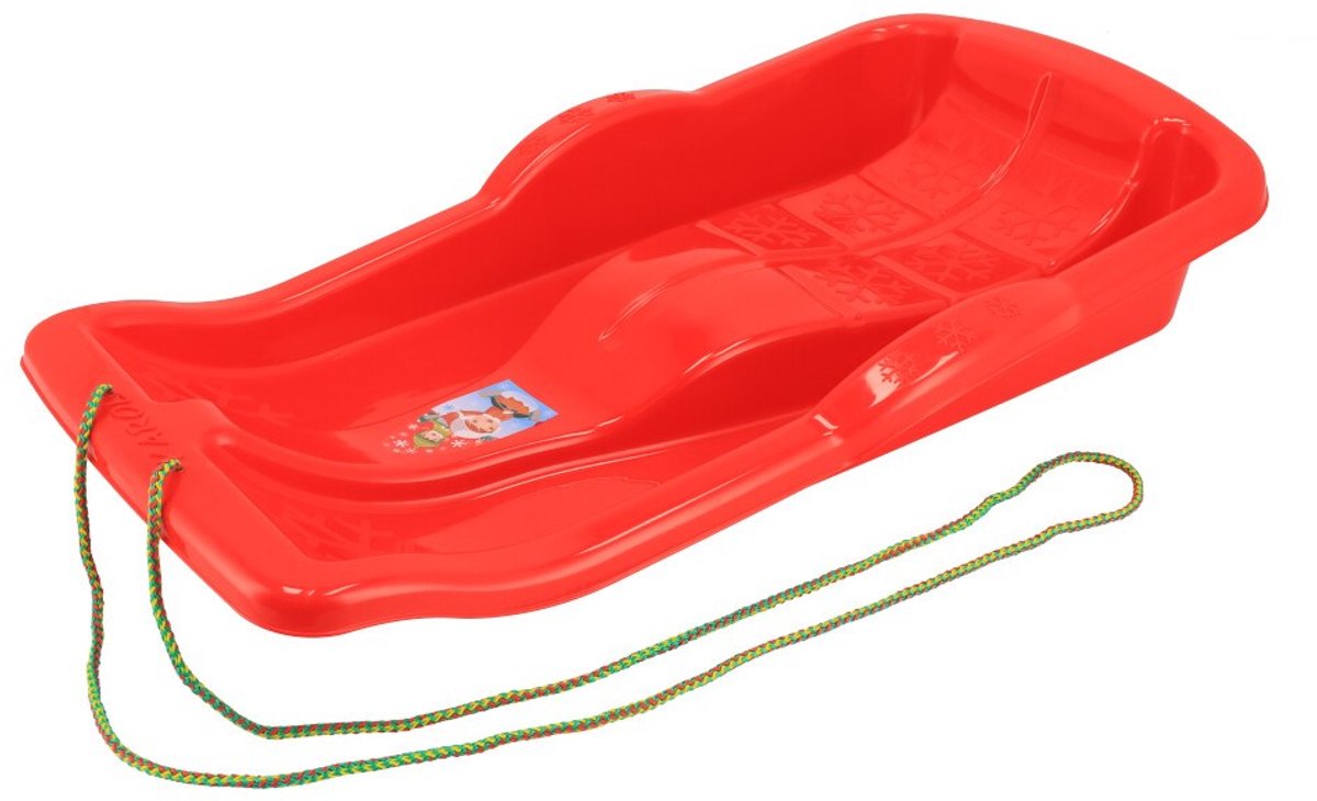   - Plastic Bobs - Slede - Felrood - Aerodynamisch ontwerp - Gevoerde grip - Duurzaam touw - Winterplezier - Speelgoed - Buitenspeelgoed - Sneeuwslee