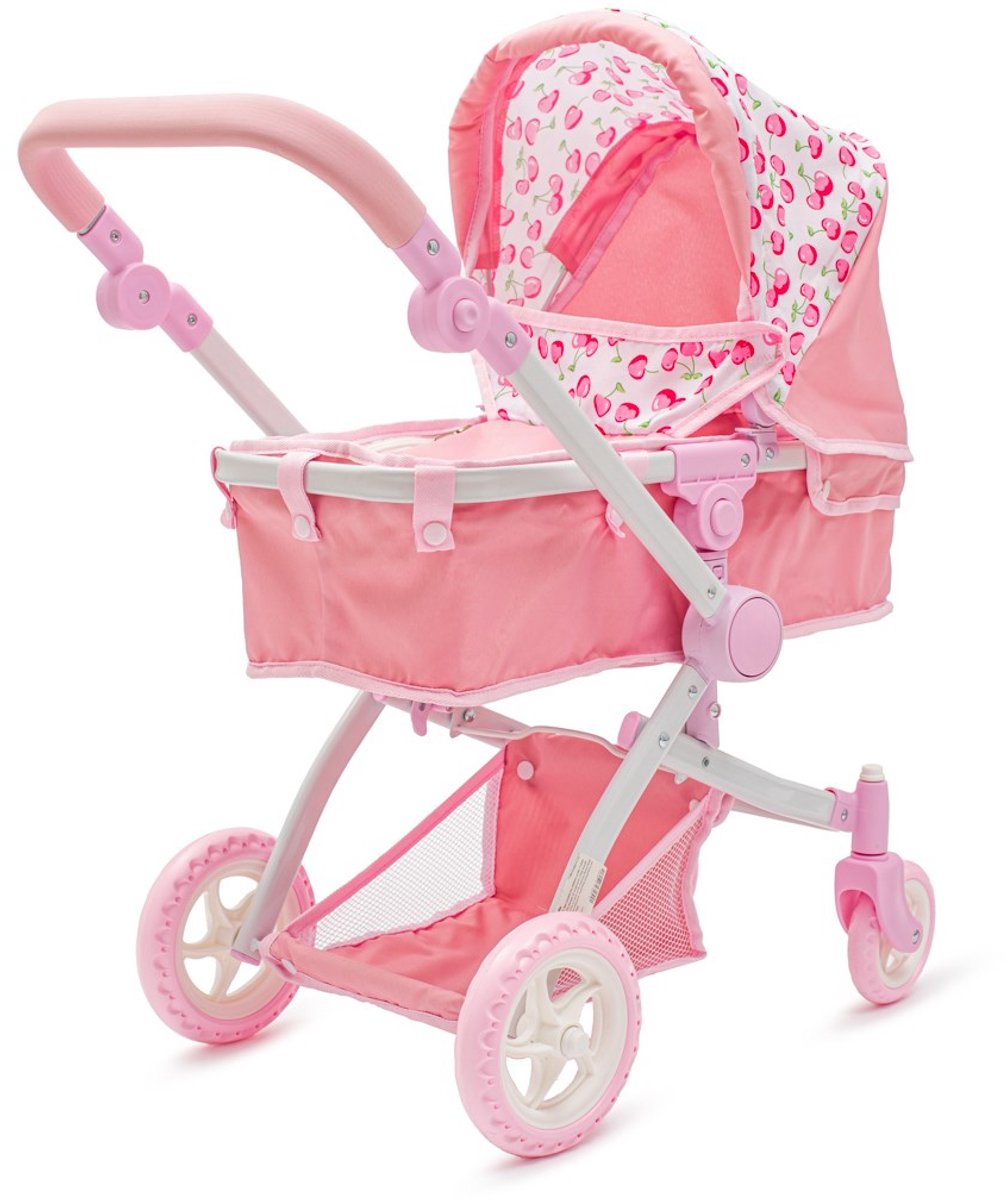   -   - Roze - 2-in-1 - Verstelbare kap - Speelgoed kinderwagen - Duwstang - Kersenpatroon - Opbergmand - Rollenspel