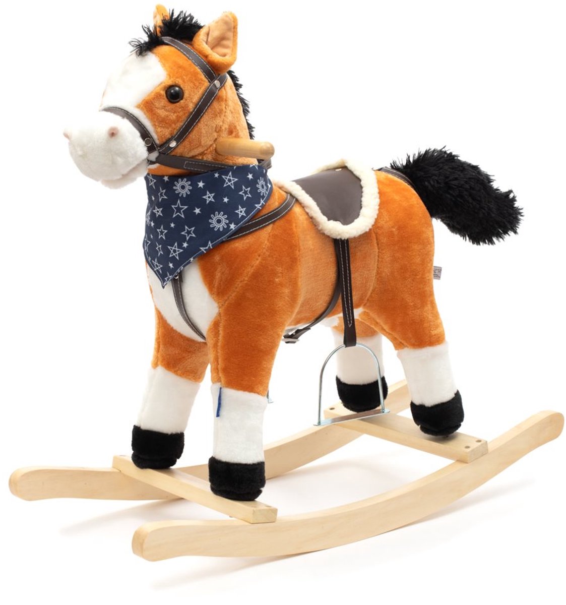   - Schommelpaard - Bruine Vacht - Lichtgevend met Melodie - Met Sjaal en Zadel - Knuffelbaar Speelgoed - Houten Frame - Kinderspeelgoed - Schommelspeelgoed - Paardenspeelgoed - Speelpaard