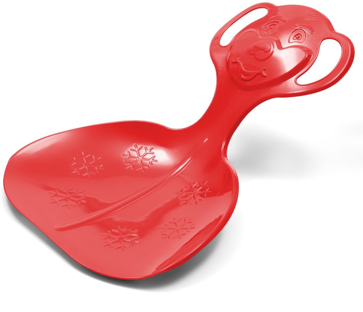   - Sneeuwschuif - Kunststof - Rood - Speelse handgreep met gezichtje - Sneeuwvlokmotieven - Grip - Duurzaam - Kinder sledes - Sneeuwspeelgoed - Winterpret