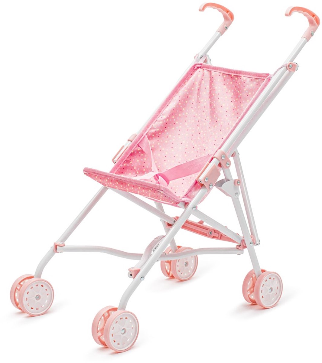   - Vouwbare poppenbuggy - Lichtgewicht - Roze met stippen - Veiligheidsgordel - Stabiliteit met dubbele wielen - Speelgoed - Kinderwagen -   - Buggy - Speelgoedbuggy
