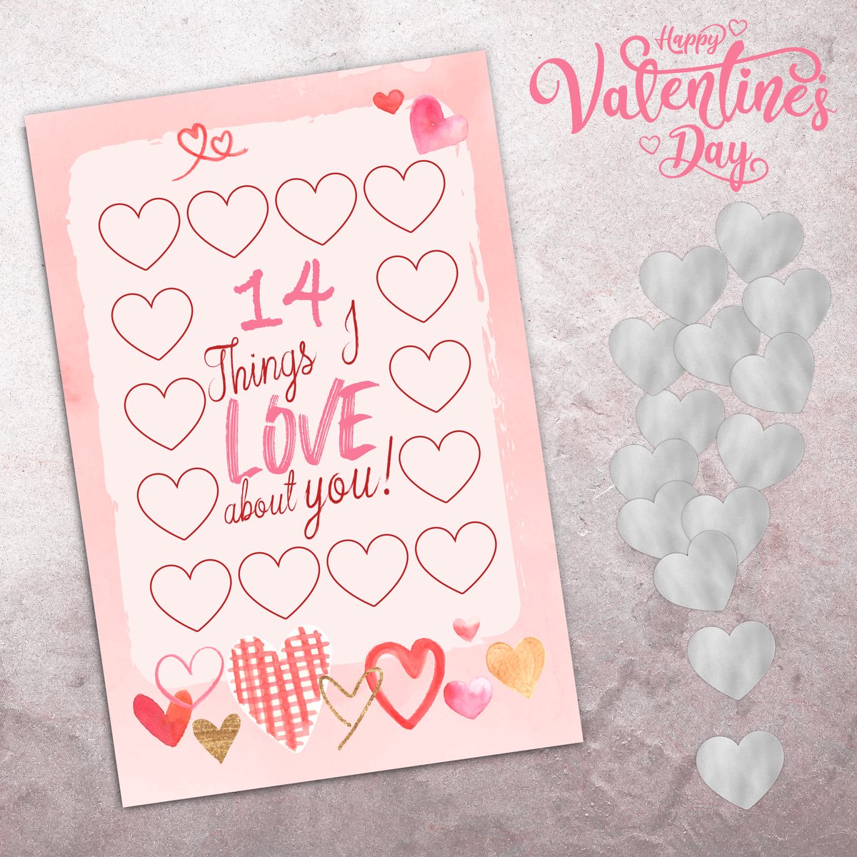 14 dingen die ik leuk vind aan jou - Valentine Scratch Off Print - Valentijns cadeau - Valentijns dagkaart -  Surprise Kart - Valentijnscadeau voor haar -  Valentijnscadeau voor hem