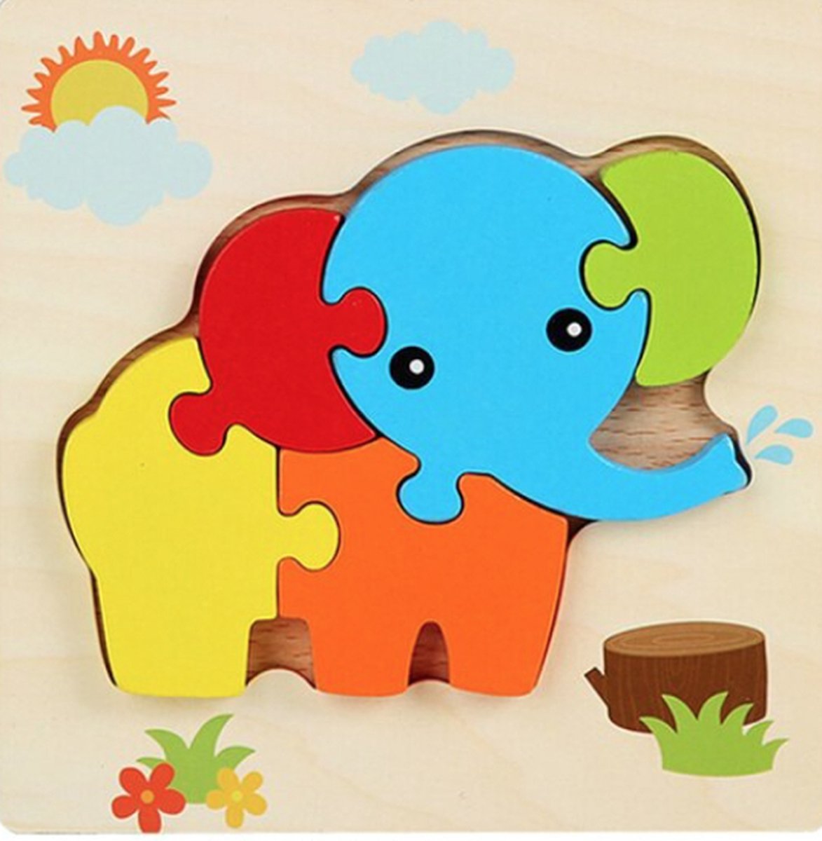 Puzzel Olifantje - Puzzel educatief - 5 grote stukken - afmeting 14.8x14.8 cm