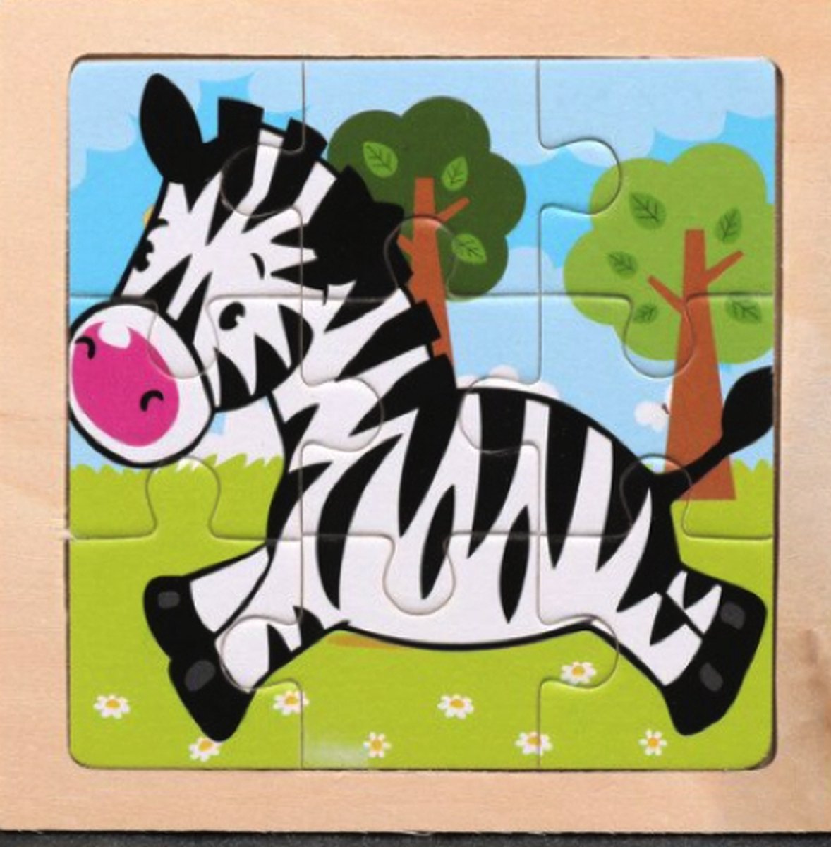 Puzzels - set van 2 stuks - educatief speelgoed - 11x11cm - Haan en Zebra - 9-delig - Sinterklaaskadootje