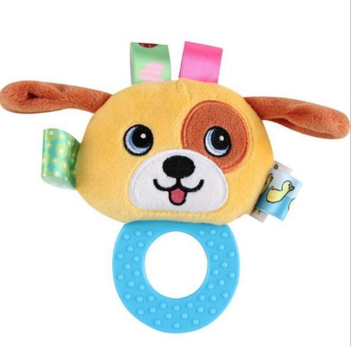 Rammelaar met bijtring - Babyspeelgoed pluche - Hondje - 18 cm hoog