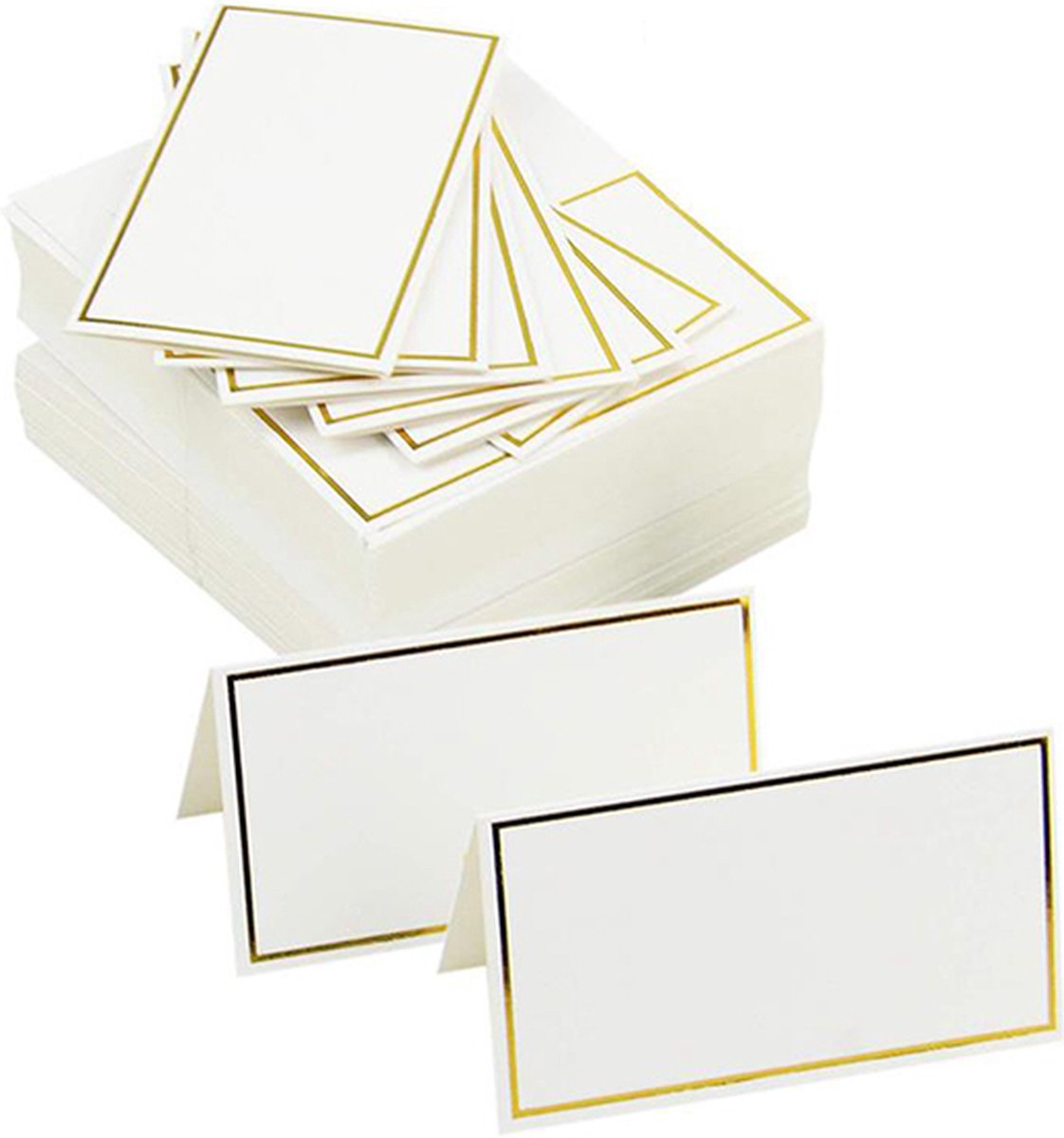 Naamkaartjes tafelschikking bruiloft - Babydouche tafelkaartjes goud wit - 25 stuks tafel plaatskaartjes