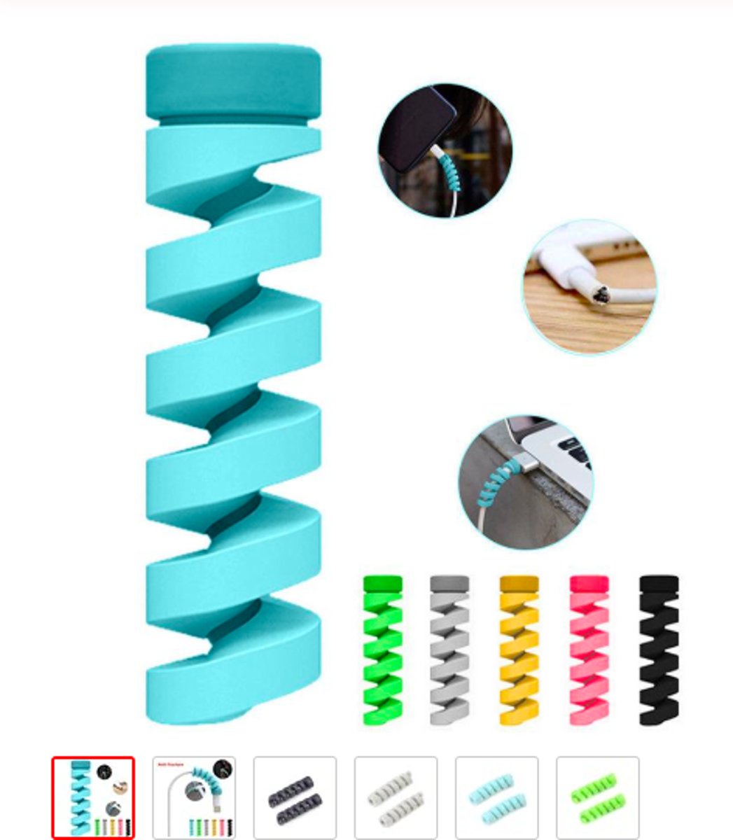 Kabel beschermer - Cable protector - Charger/oplader - Spiraal - 6 stuks - Flexibel - Meerdere kleuren kabelbeschermers