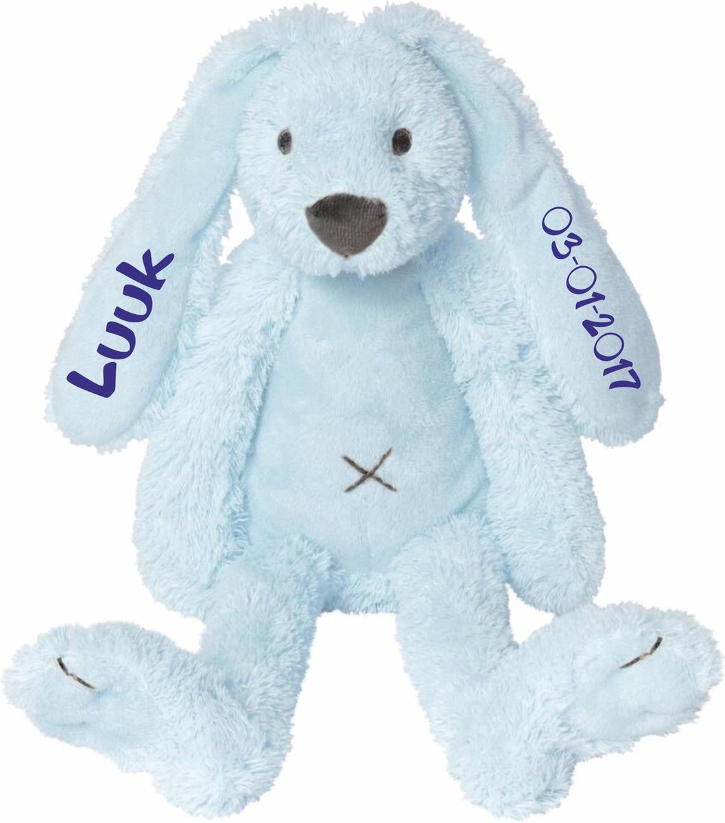 Kraamkado knuffel konijn Rabbit Richie blauw met naam