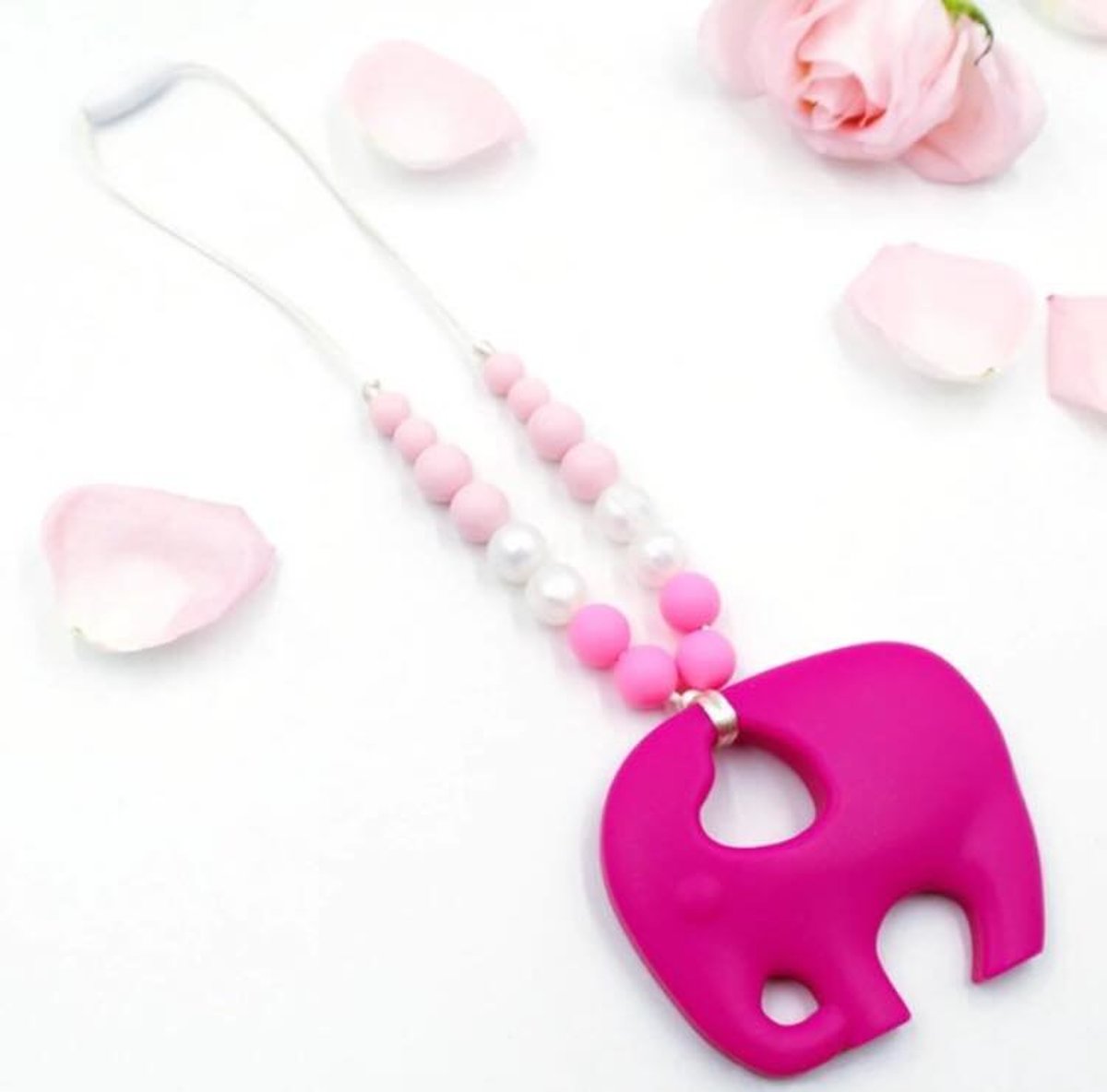 Voedingsketting Draagketting Bijtketting Bijtring Olifant Kralen Fuchsia Roze