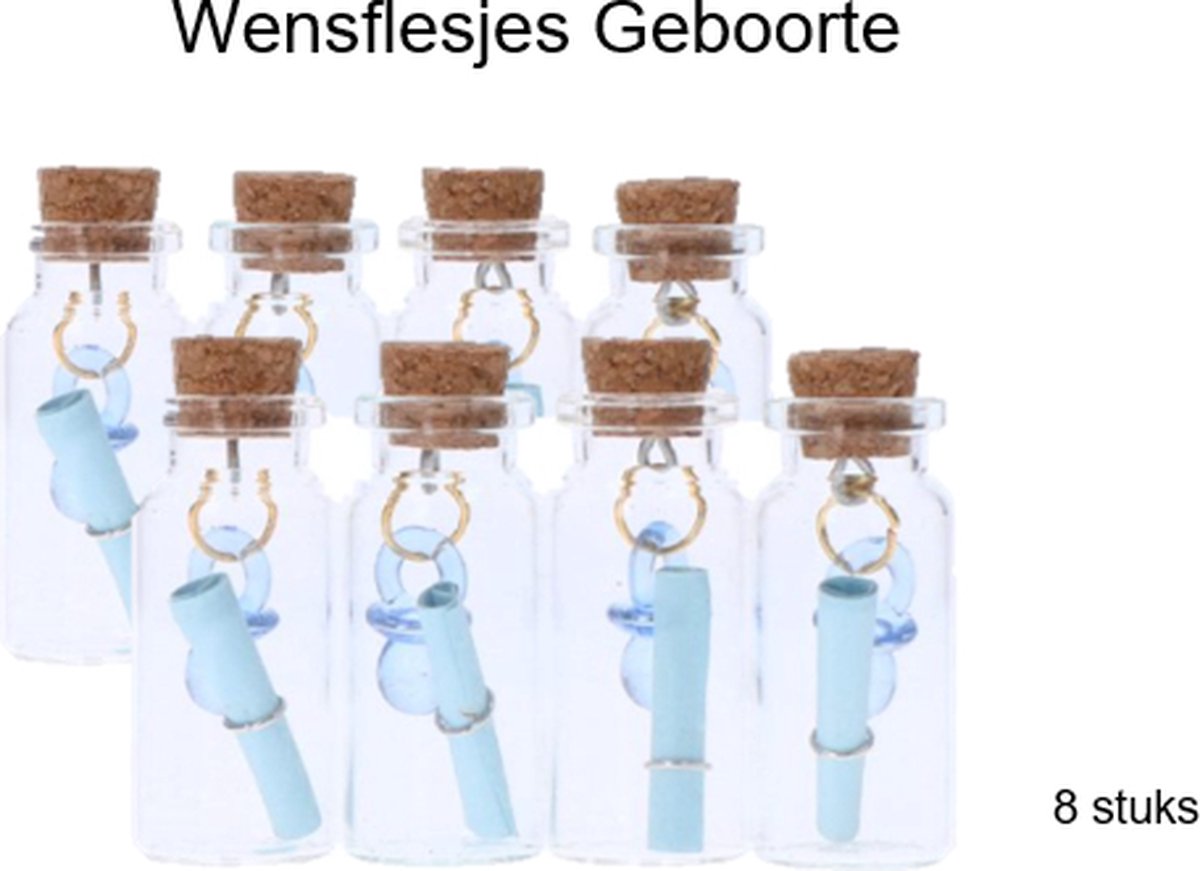 Wensflesjes - Babyshower - Gender Reveal - Hoera! een Jongen - ITS A BOY -  Wensflesjes  Blauw 8 stuks - Geboorte versiering jongen - Jubileum/Feest - Wensflesjes 8 stuks.