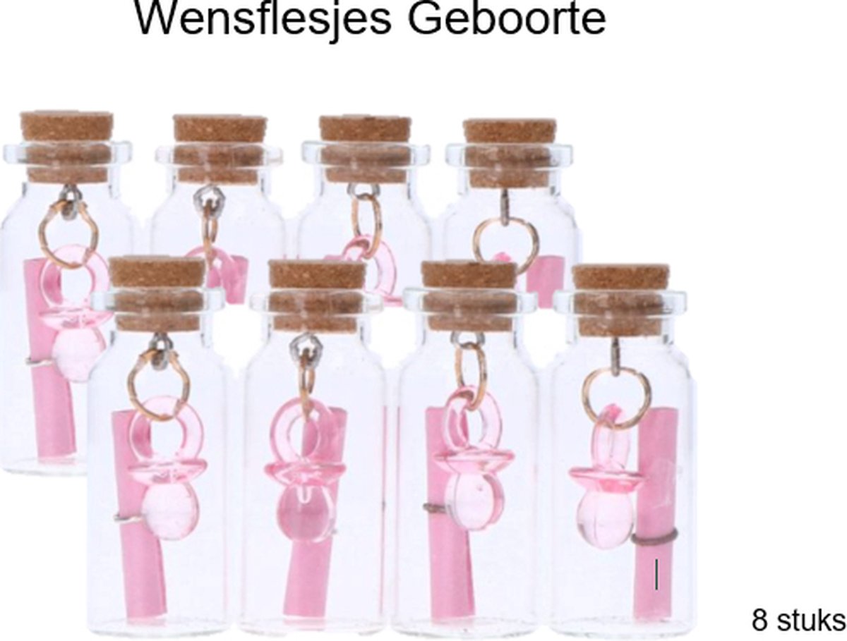 Wensflesjes - Babyshower - Gender Reveal - Hoera! een Meisje - ITS A GIRL -  Wensflesjes  Roze 8 stuks - Geboorte versiering Meisje - Jubileum/Feest - Wensflesjes 8 stuks.