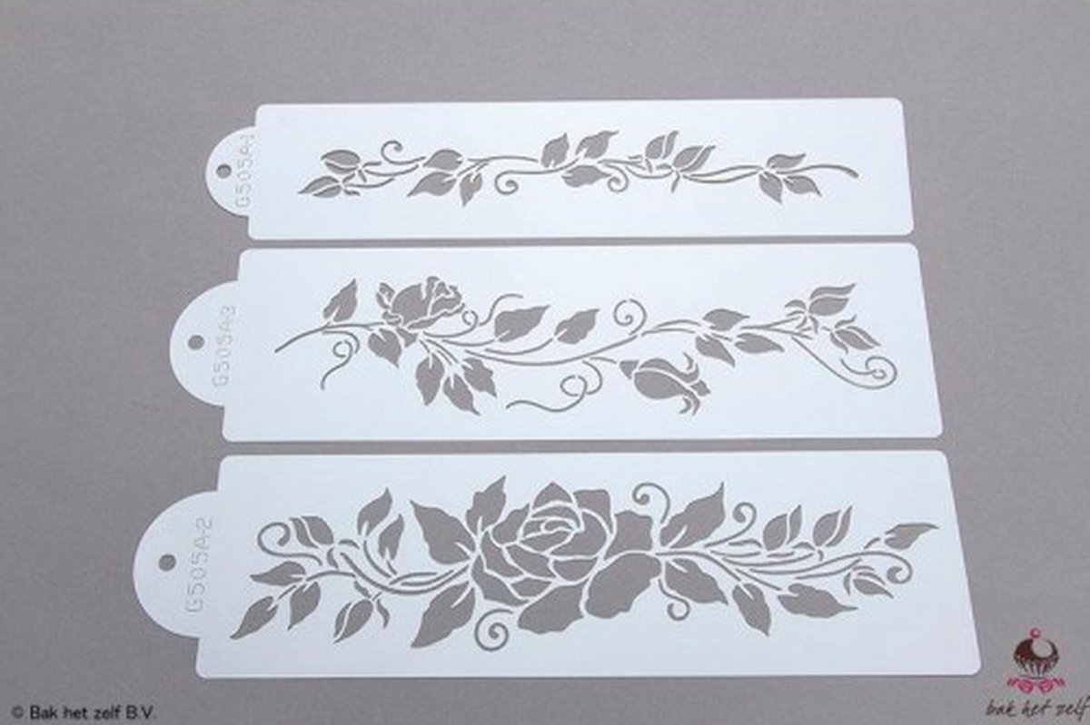 Bak het zelf Stencil - Rozen set/3 - marsepein-fondant-taarten-hobby