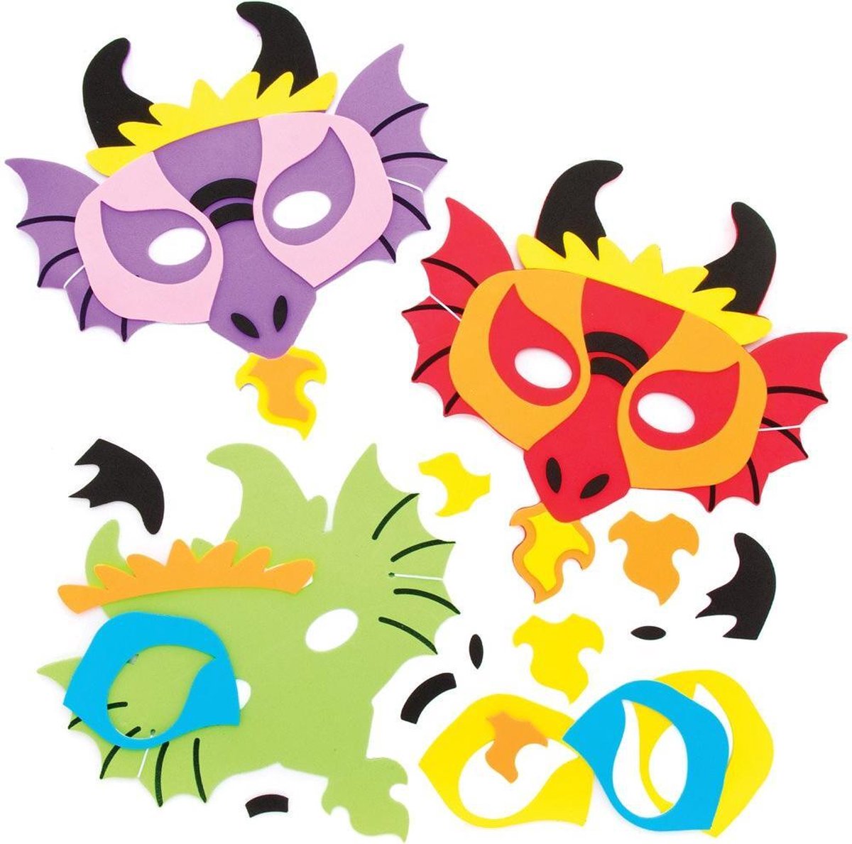 Baker Ross Draak Maskers - Knutselspullen voor Kinderen (4 stuks)