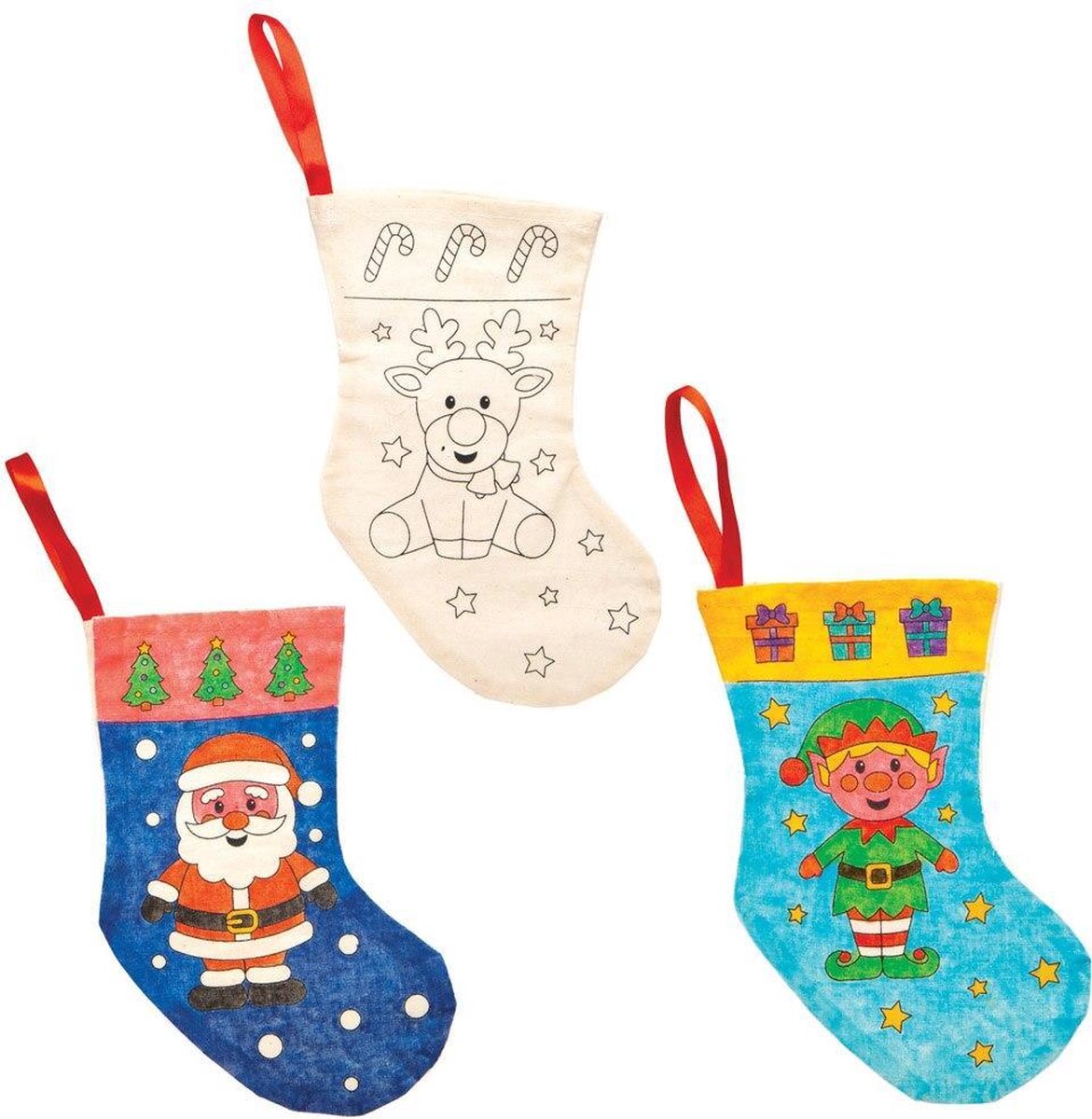 Baker Ross Inkleurbare Kerst Kousen  (4 stuks)