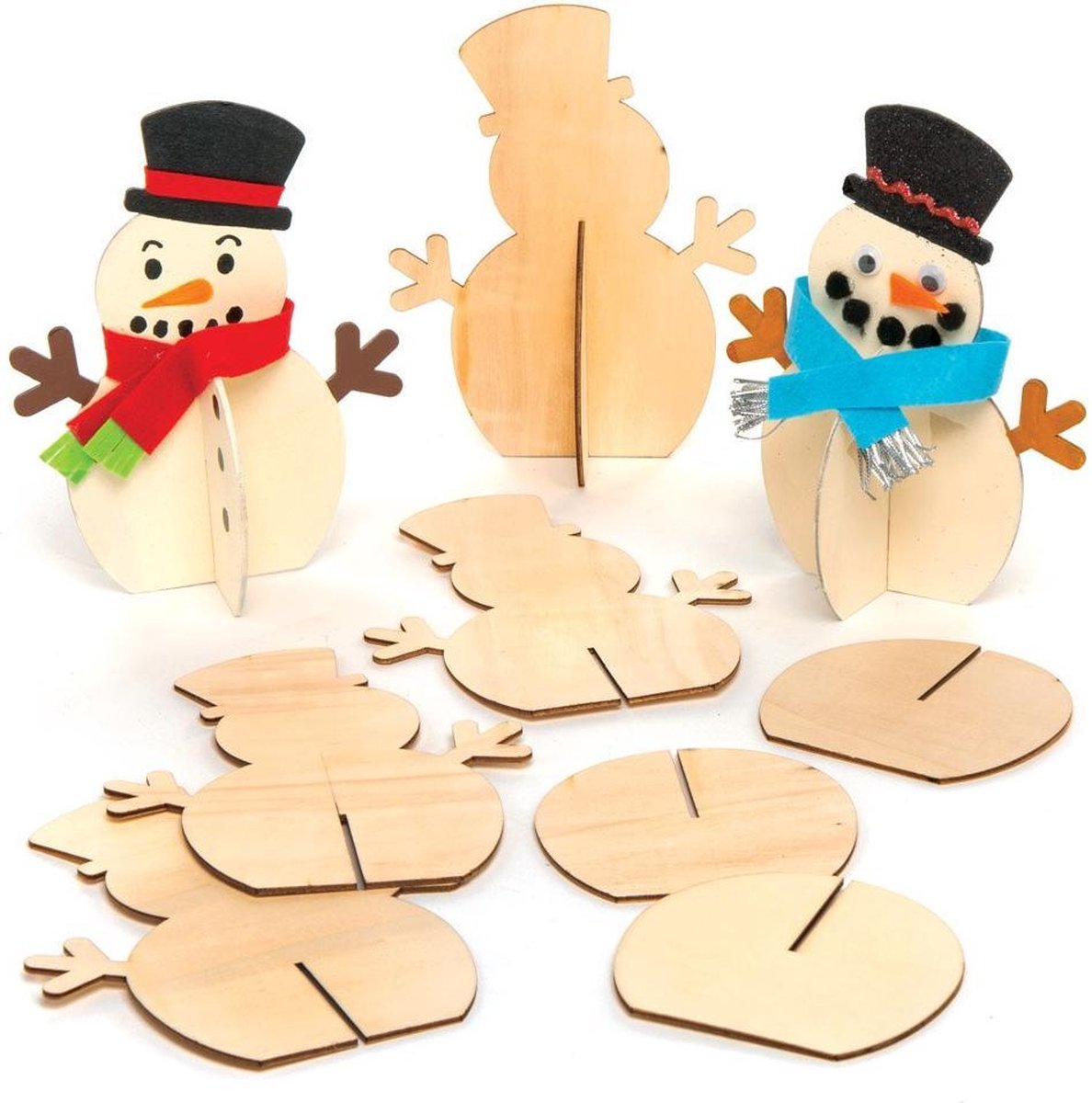 Baker Ross Staande 3D Sneeuwpoppen van Hout  (6 stuks)