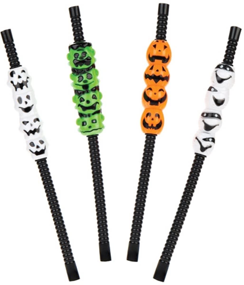 Buigbare rietjes Halloween voor kinderen. Leuke halloweencadeautjes voor zakgeldprijzen - Perfect voor in feesttasjes voor kinderen (4 stuks per verpakking)