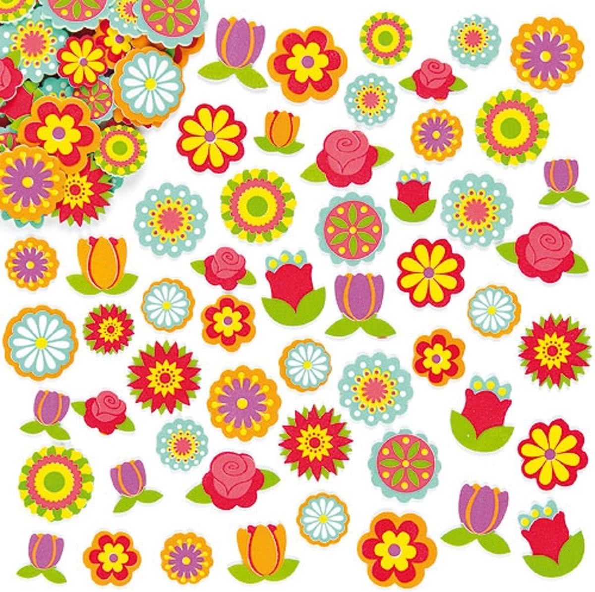 Foam stickers lente bloem - knutselspullen voor kinderen - scrapbooking verfraaiing om te maken en versieren kaarten decoraties en knutselwerkjes (144 stuks)