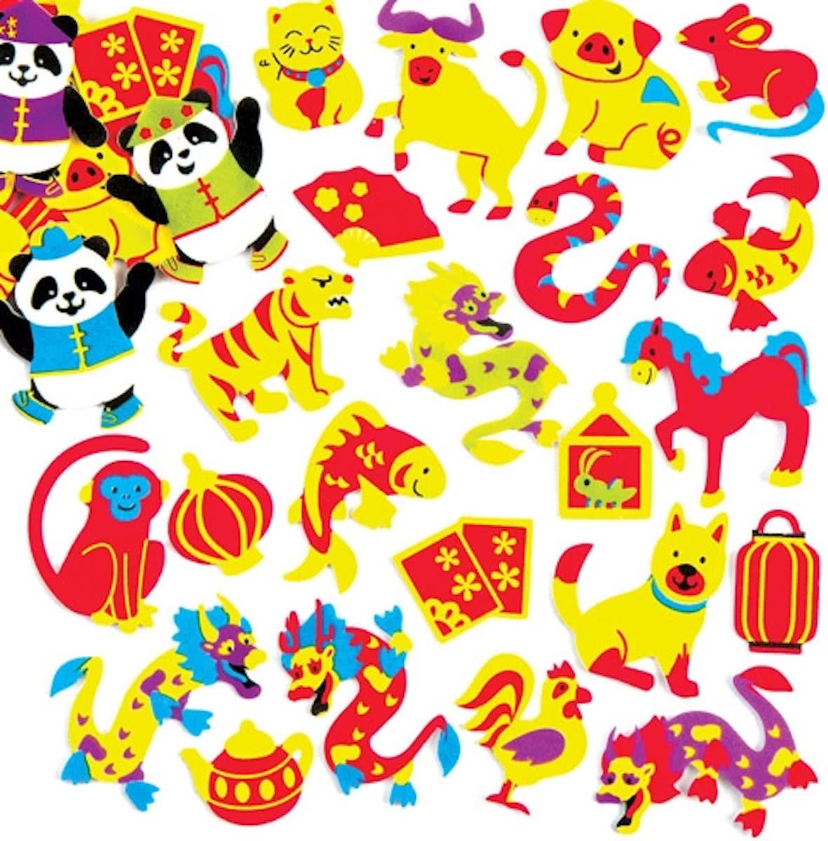 Foamstickers Chinees nieuwjaar voor kinderen. Leuke knutsel- en decoratiesets voor kerst voor jongens en meisjes (120 stuks per verpakking)