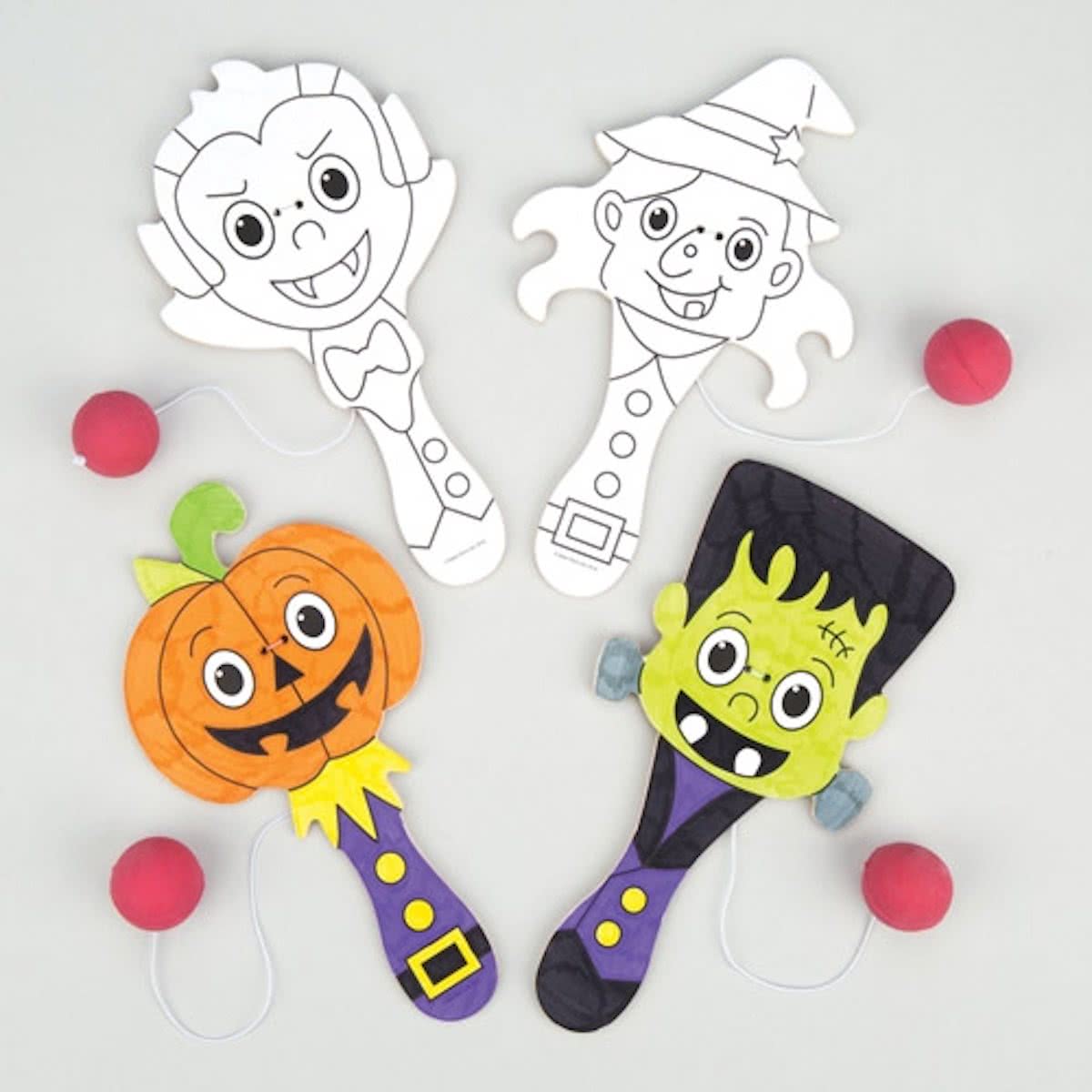 Halloween batje met bal om zelf in te kleuren voor kinderen. Leuke halloweencadeautjes voor zakgeldprijzen - Perfect voor in feesttasjes voor kinderen (4 stuks per verpakking)