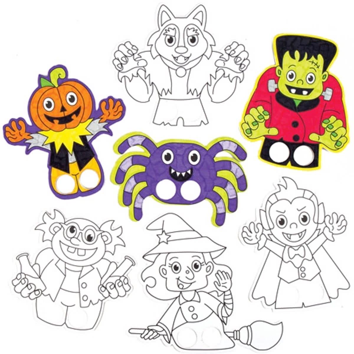 Halloween-vingerpoppetjes om zelf in te kleuren voor kinderen. Leuke halloweencadeautjes voor zakgeldprijzen - Perfect voor in feesttasjes voor kinderen (24 stuks per verpakking)