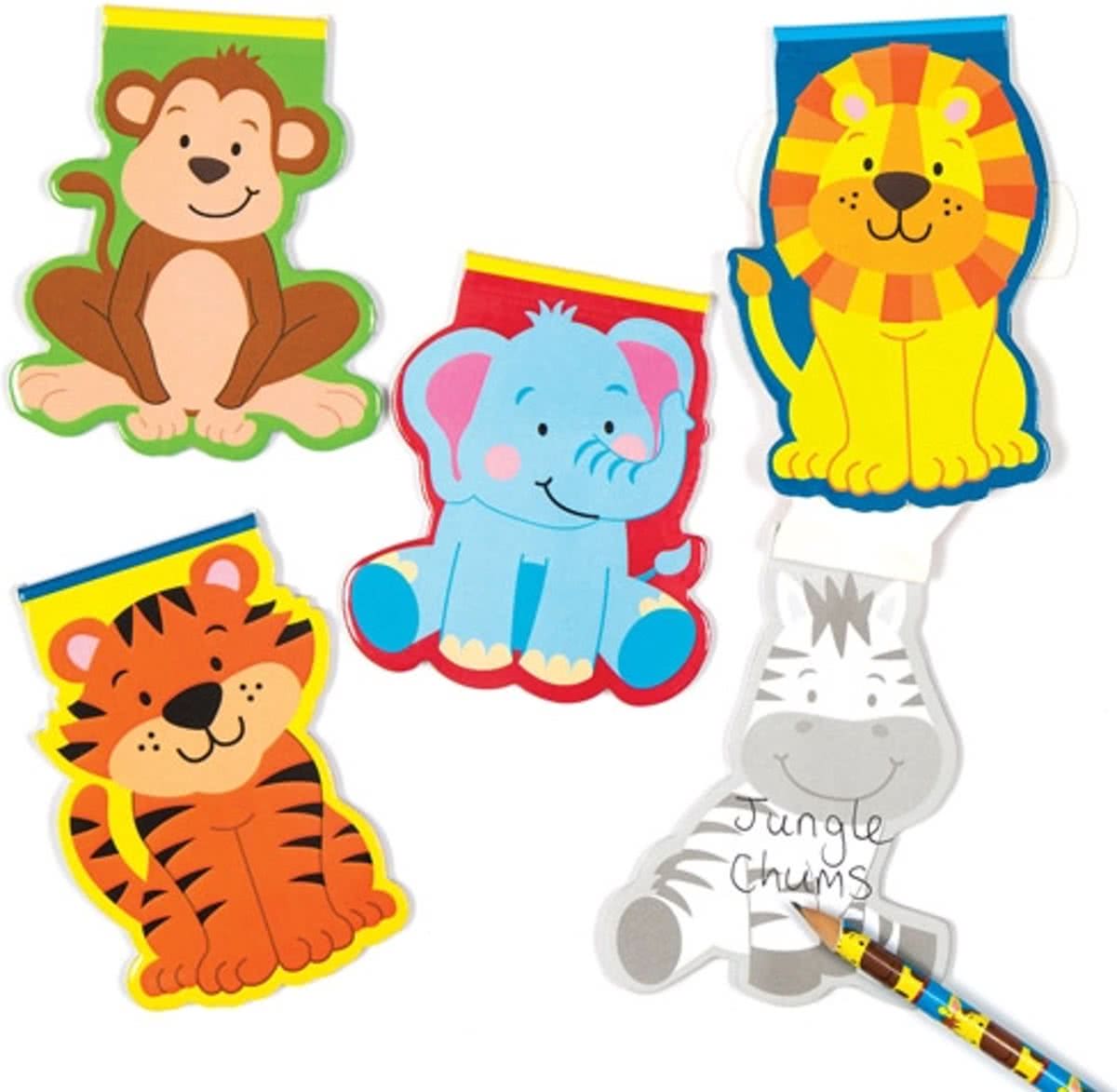 Memoblokjes met junglevriendjes. Notitieblokjes voor kinderen. Perfect voor feesttasjes voor jongens en meisjes (6 stuks)