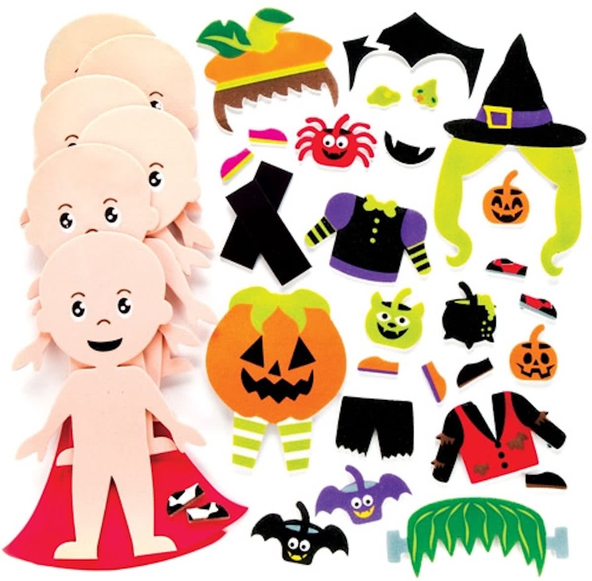 Mix & match Halloween verkleedsetjes met magneet voor kinderen. Leuke knutsel- en decoratiesets voor Halloween voor jongens en meisjes (6 stuks per verpakking)