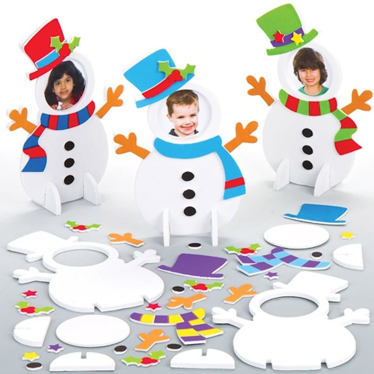 Mix & match sets met sneeuwpop fotolijstjes voor kinderen om zelf te maken - Creatieve kerstknutselset voor kinderen (5 stuks per verpakking)