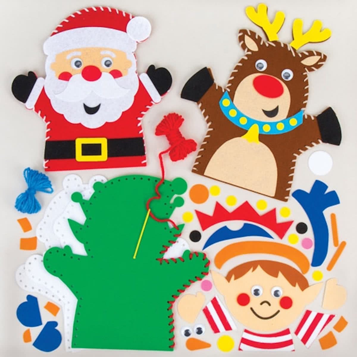 Naaisets met handpoppen voor de kerst voor kinderen om zelf te maken - Creatief kerstspeelgoed voor kinderen (4 stuks per verpakking)