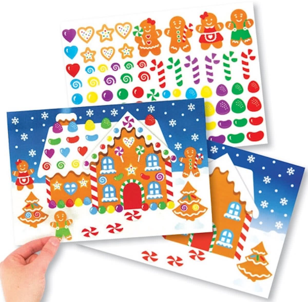 Peperkoekhuisje stickersets. Leuke knutselsets voor kerst voor jongens en meisjes (4 stuks per verpakking)