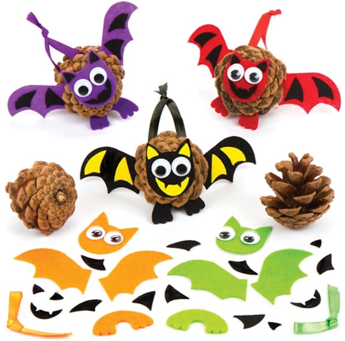 Sets dennenappels met vleermuis voor kinderen. Leuke halloweencadeautjes voor zakgeldprijzen - Perfect voor in feesttasjes voor kinderen (6 stuks per verpakking)