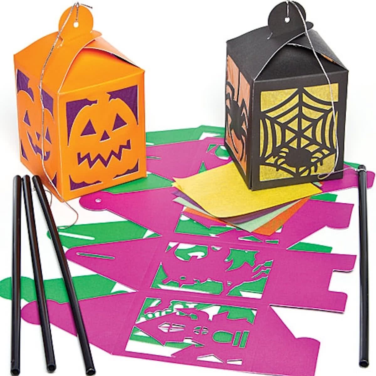 Sets met Halloween-lantaarns met gebrand glas - maak ontwerp je eigen hangdecoratie - creatieve knutselpakket voor kinderen (4 stuks)