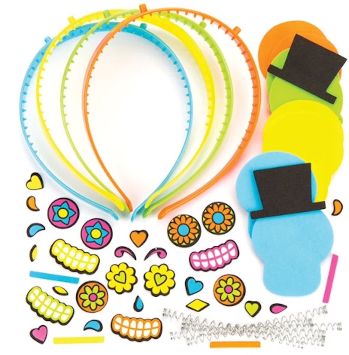 Sets met diademen Dag van de doden voor kinderen. Leuke halloweencadeautjes voor zakgeldprijzen - Perfect voor in feesttasjes voor kinderen (4 stuks per verpakking)