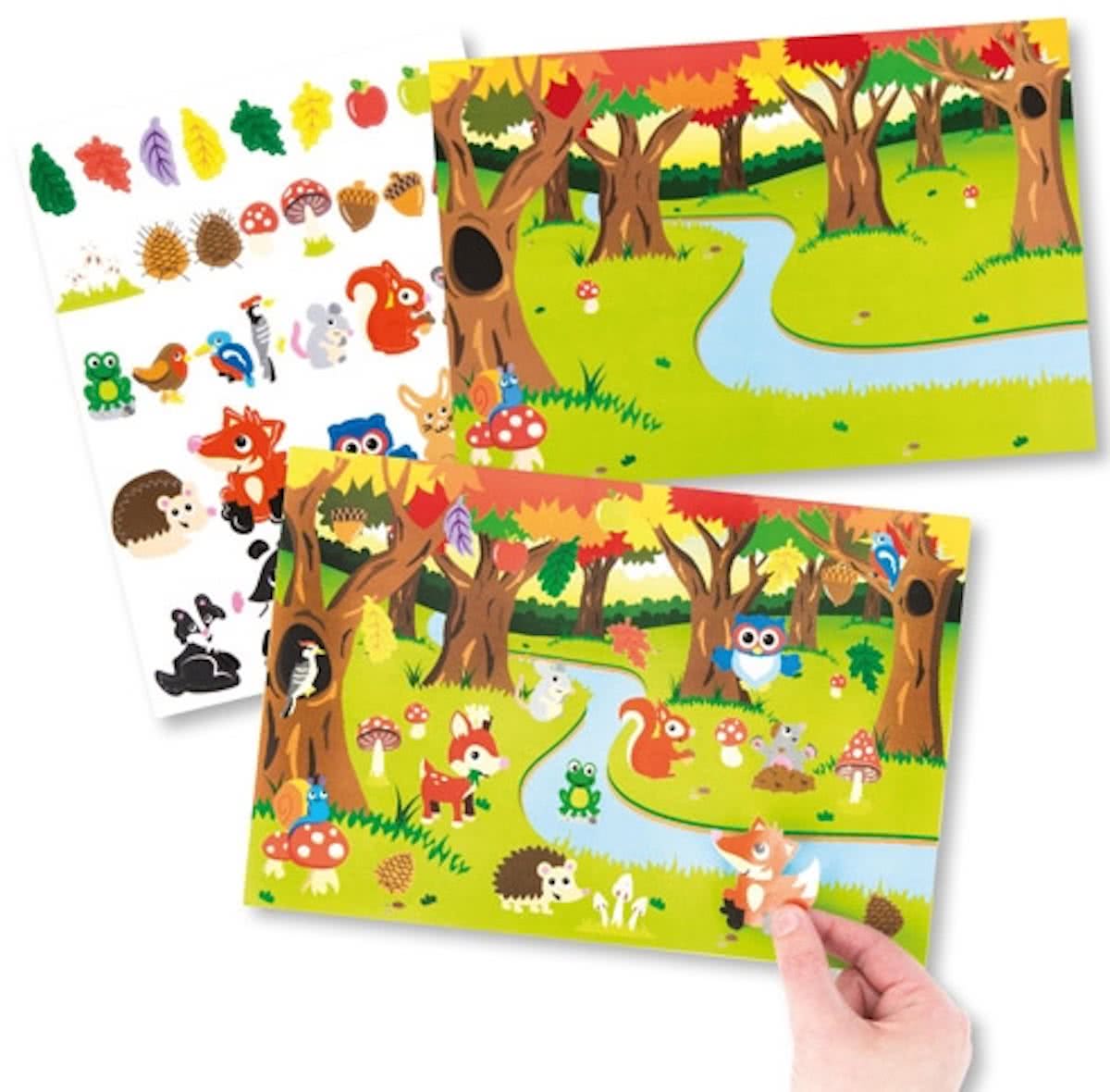 Stickers met bosdiertafereeltjes voor kinderen. Leuke knutsel- en decoratiesets voor jongens en meisjes (4 stuks per verpakking)