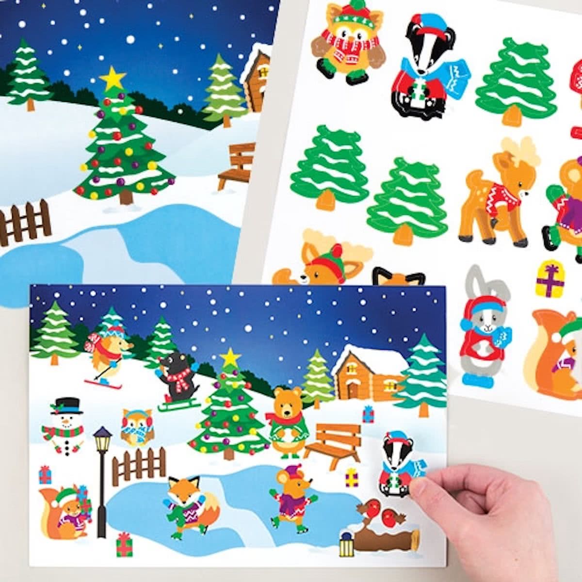 Stickers met winterbostaferelen voor kinderen om zelf te maken - Creatieve kerstknutselset voor kinderen (4 stuks per verpakking)