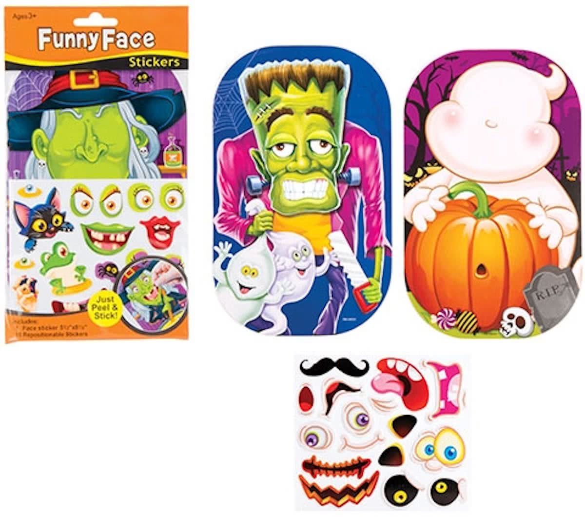 Stickersets met grappige halloweengezichtjes voor kinderen. Leuke halloweencadeautjes voor zakgeldprijzen - Perfect voor in feesttasjes voor kinderen (4 stuks per verpakking)