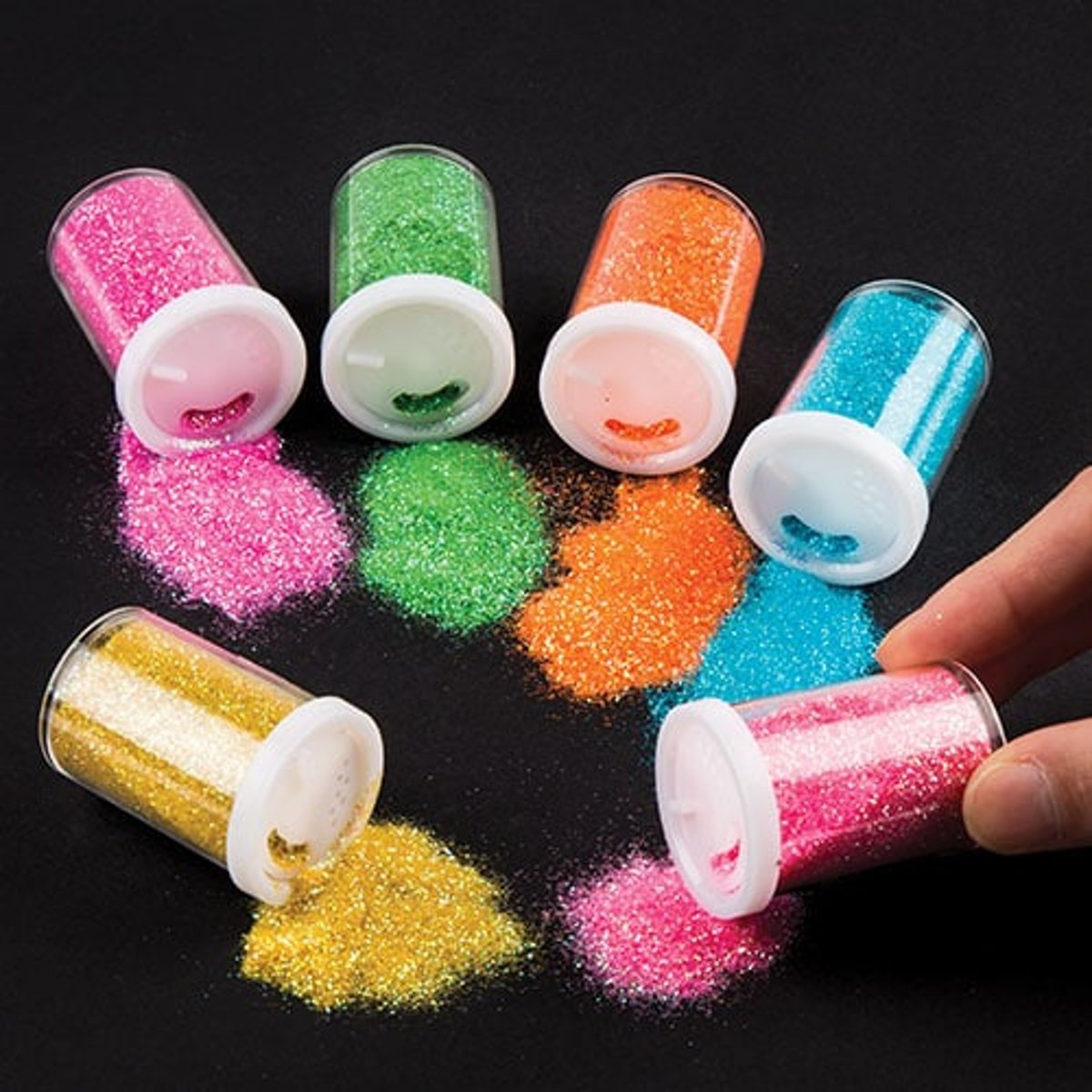 Strooibusjes met fleurige glitter   Een creatief knutsel- en decoratieproduct voor kinderen (6 stuks per verpakking)