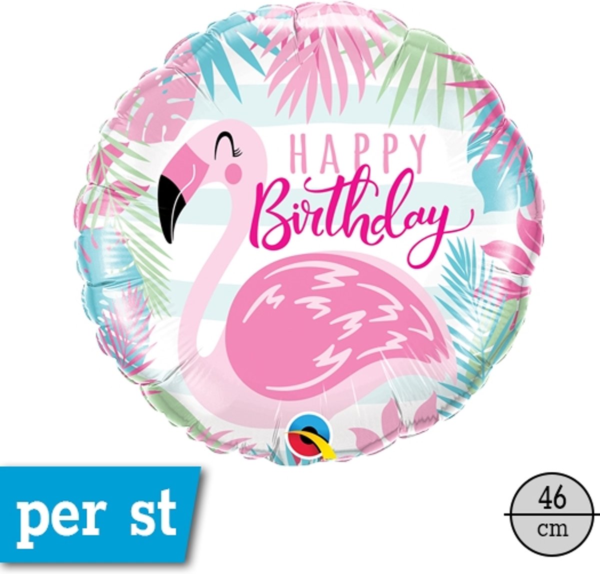 Folie rond ballon, Flamingo Happy Birthday, 46 cm, verpakt