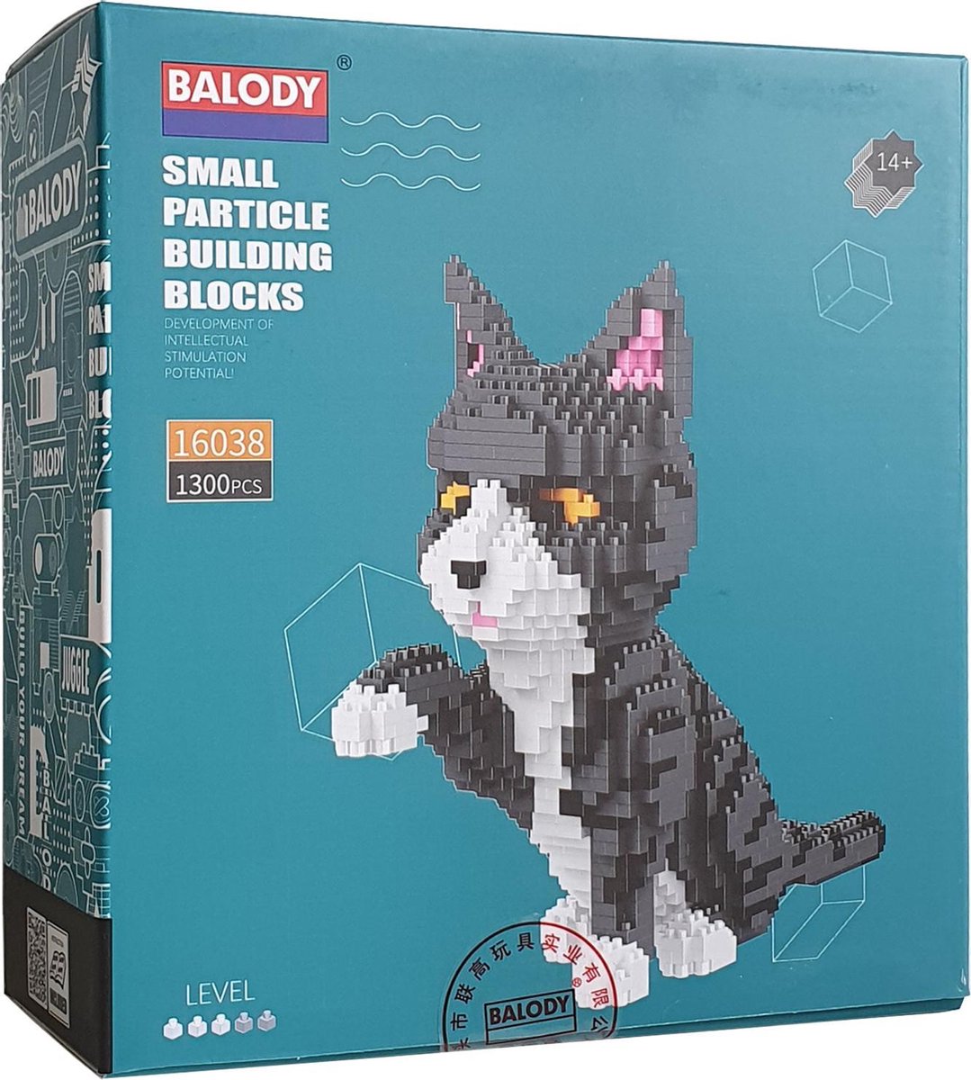 Balody Grijs-Witte kat - Nanoblocks - 3D puzzel - 1300 bouwsteentjes