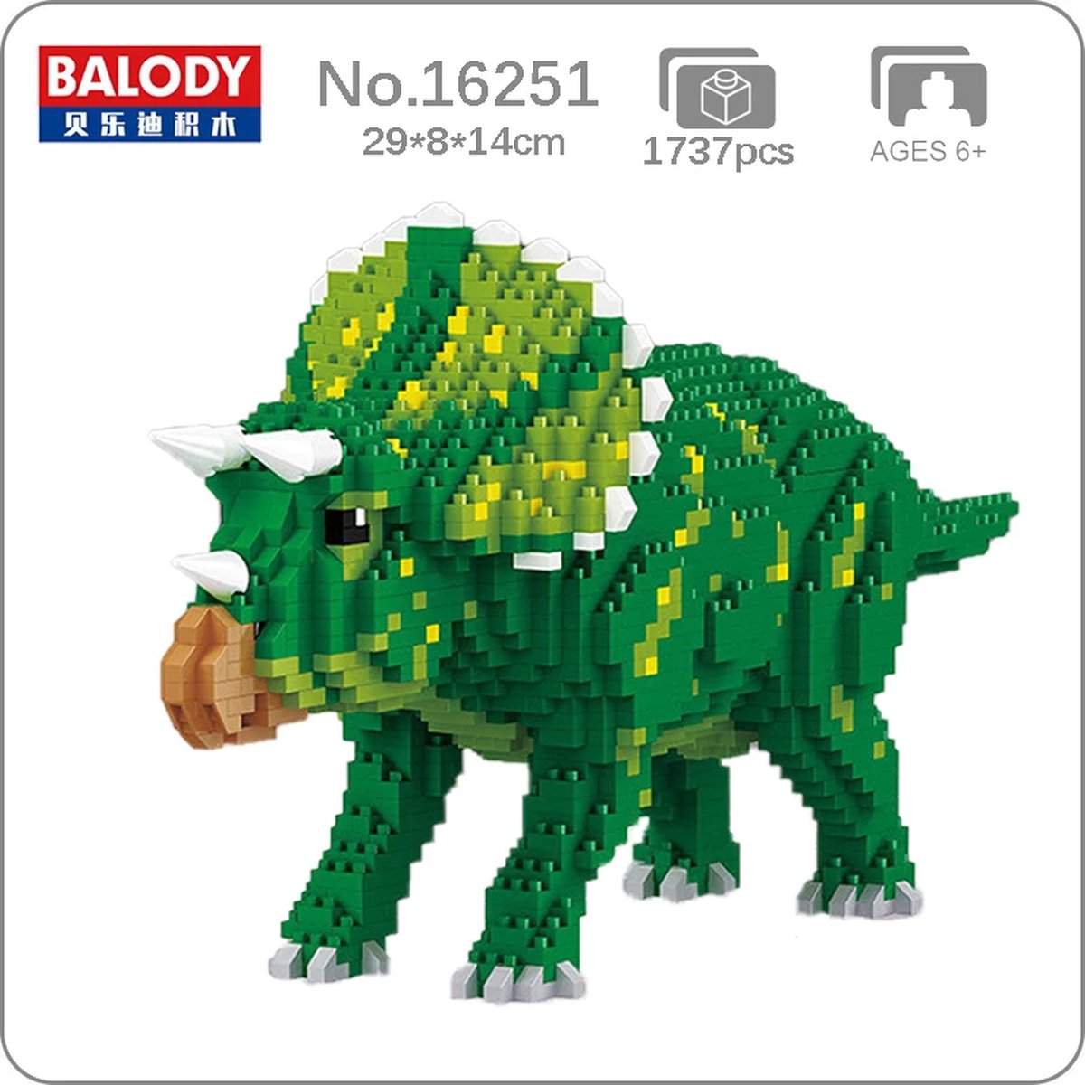 Balody Triceratops - Dinosaurus - Nanoblocks / miniblocks - Bouwset / 3D puzzel - 1737 bouwsteentjes