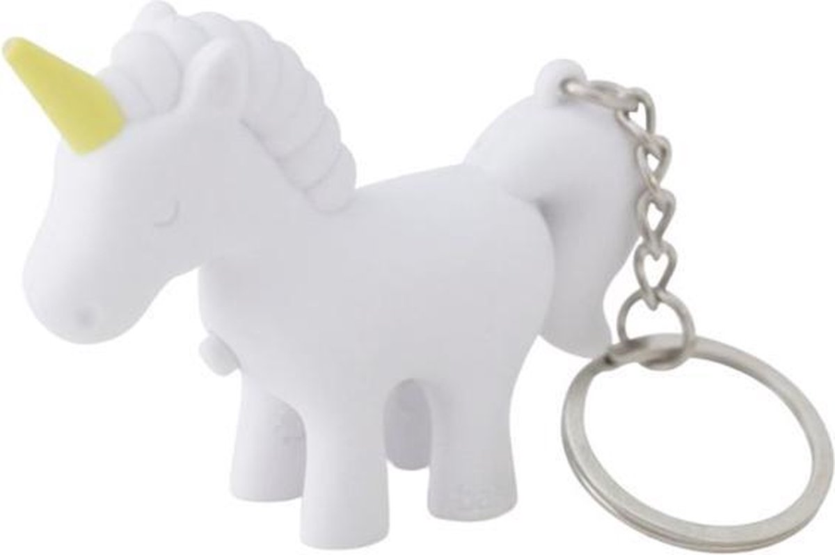 sleutelhanger Unicorn met licht 7 x 5,5 cm ABS wit