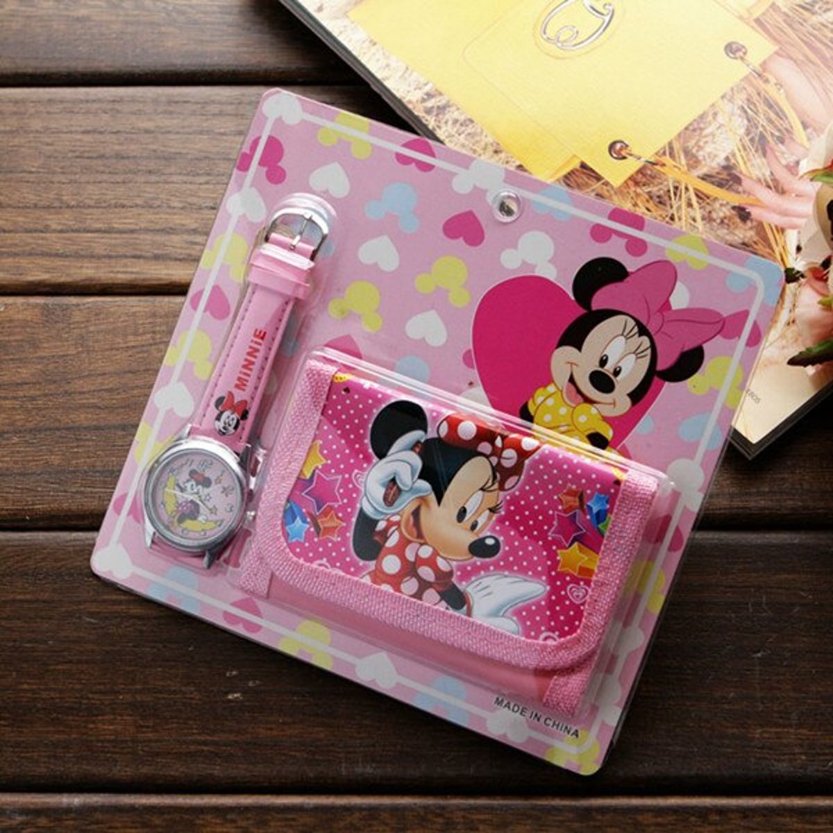 cartoon portemonnee horloge set minnie