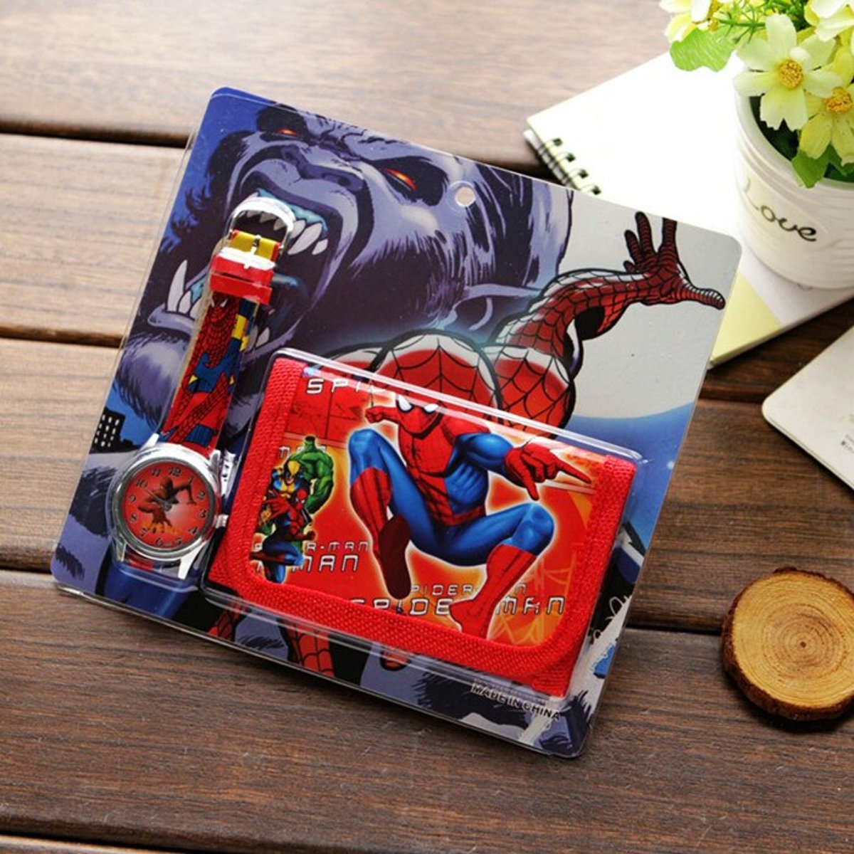 cartoon portemonnee horloge set spiderman