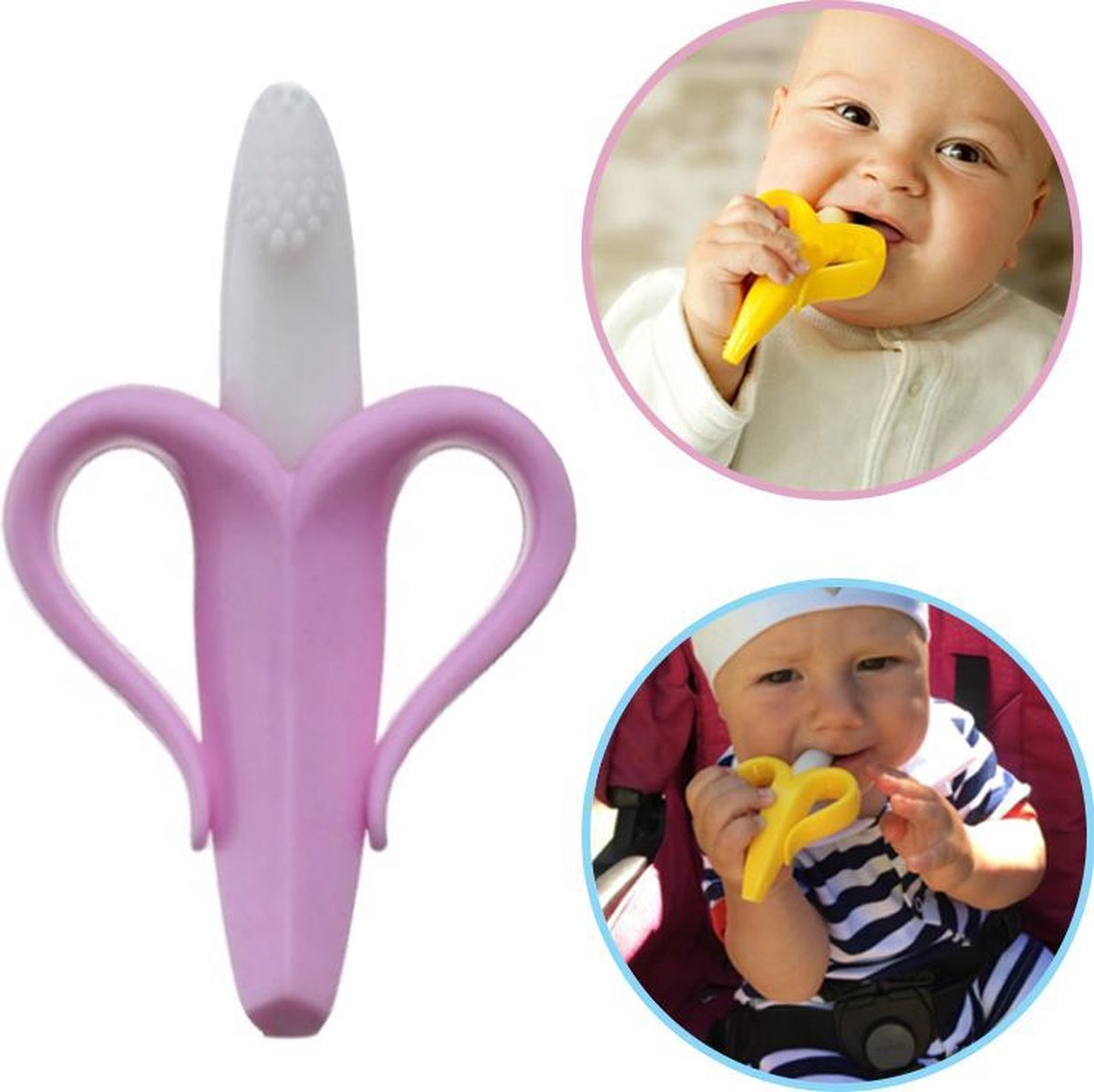 Baby Banaan Tandenborstel - Tandenspeeltje - Tanden trainer - Baby oefen tandenborstel - Baby Tandenborstel - Tandenborstel -  Silicoon Roze